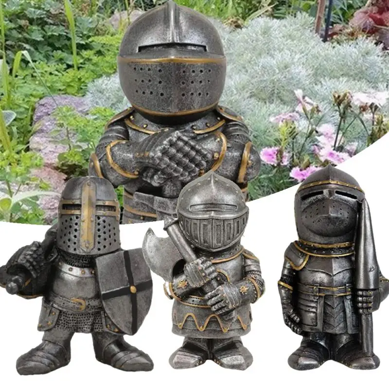 Knight Gnomi Garden Statue Guard Cross Templar Nano Guard Armor Samurai Miniature European Knight Resin Decorazioni Da Giardino