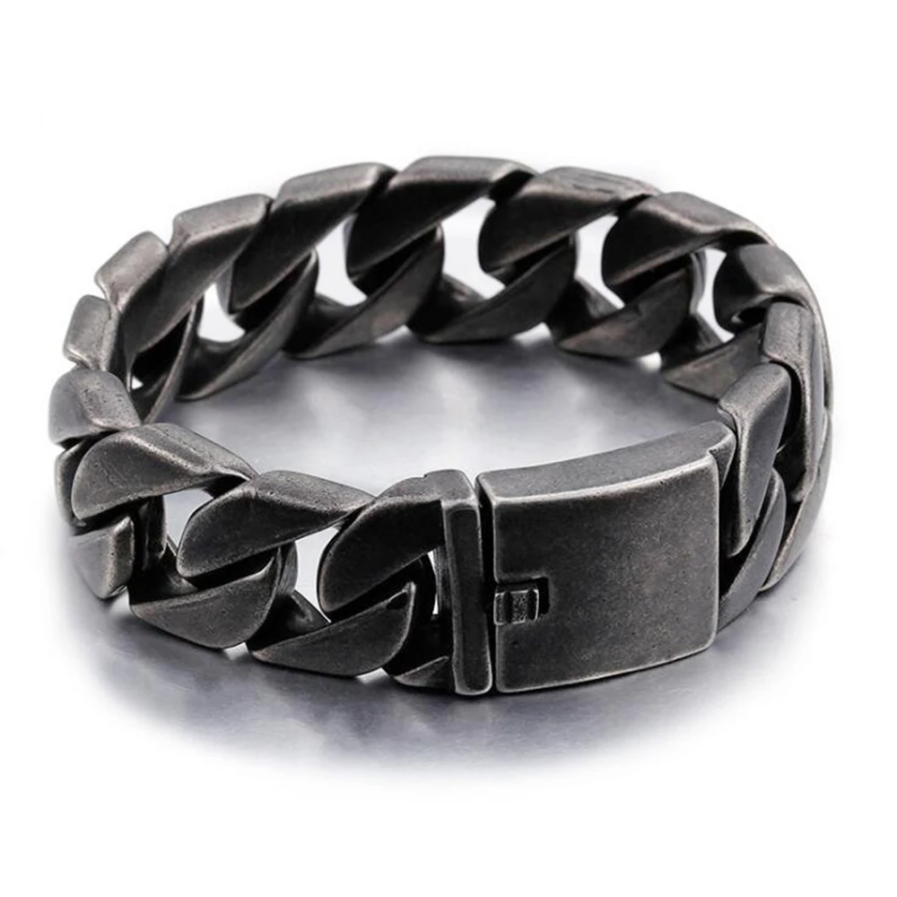 20Mm Heavy Punk Matte Biker Chain Bracciali Uomo Vintage Spazzolato Nero In Acciaio Inossidabile Curb Bracciale A Maglie Cubane Gioielli Bangle