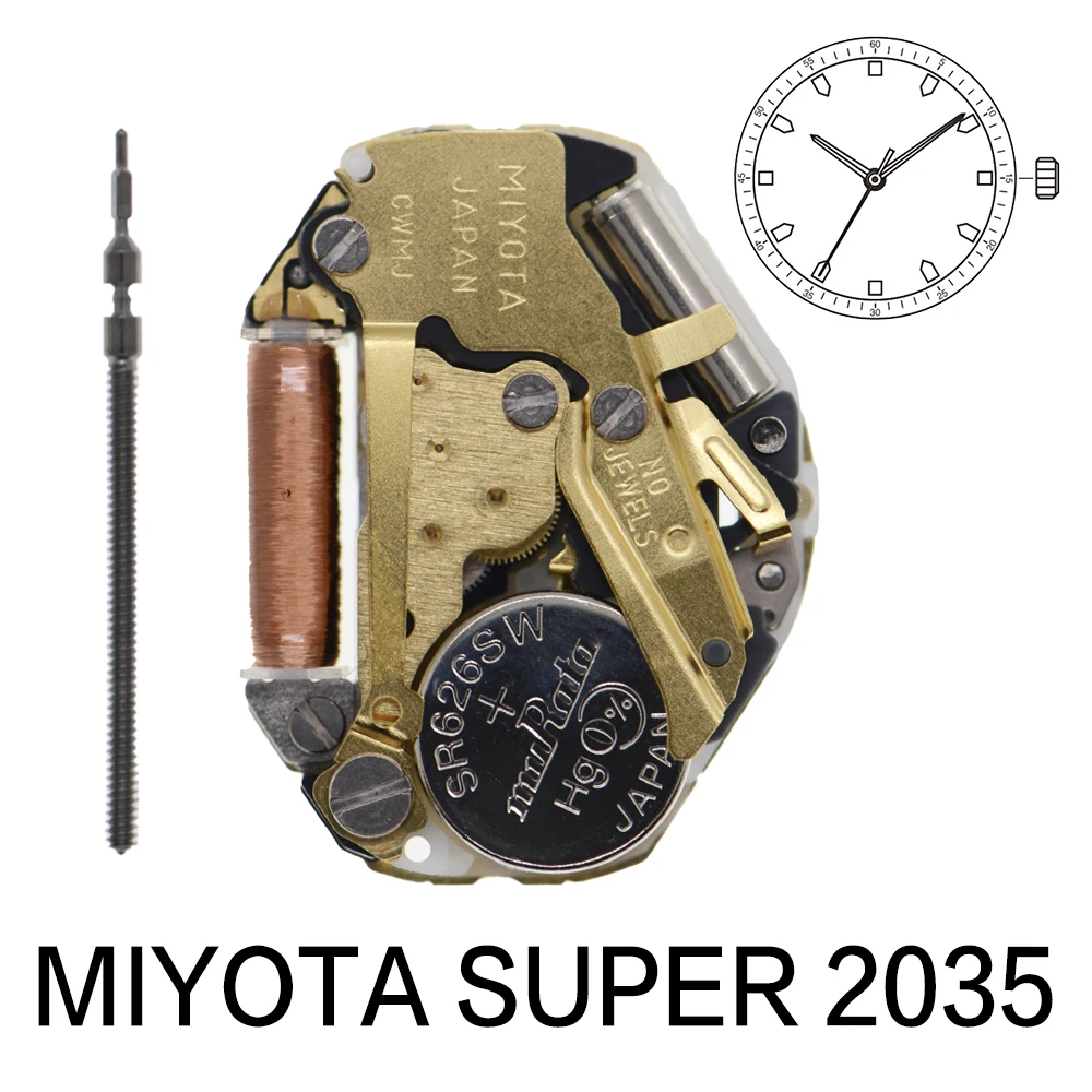 Miyota Super 2035 Movimento Al Quarzo Golden Japan 2035 Orologio A Tre Mani Prestazioni Stabili Ingranaggi In Metallo Durevoli Accessori Riparazione