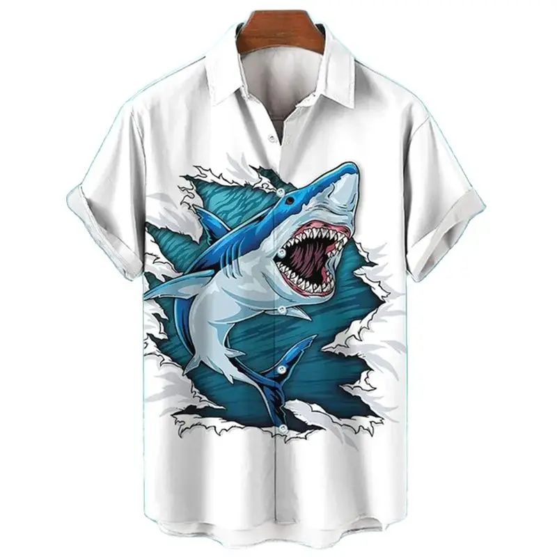 2023 Shark Summer Shark Shirt Casual Fashion Manica Corta 3D Animal Print Street Camicia Allentata Per Uomo