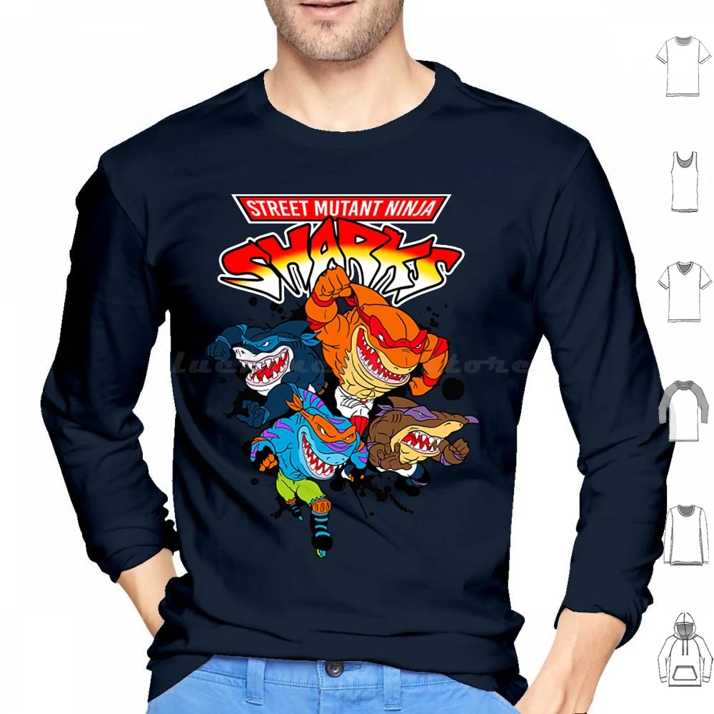 Strada Mutant Sharks Felpe Manica Lunga Street Sharks 90S 90S Cartoni Animati Cartoni Animati Jab Jawsome Mashup Divertente Mashup