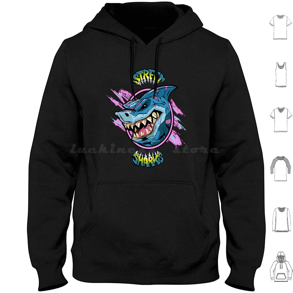Street Sharks Streex Felpa Con Cappuccio In Cotone Manica Lunga Street Sharks Streex Street Sharks Streex Shark Streex Shark Week