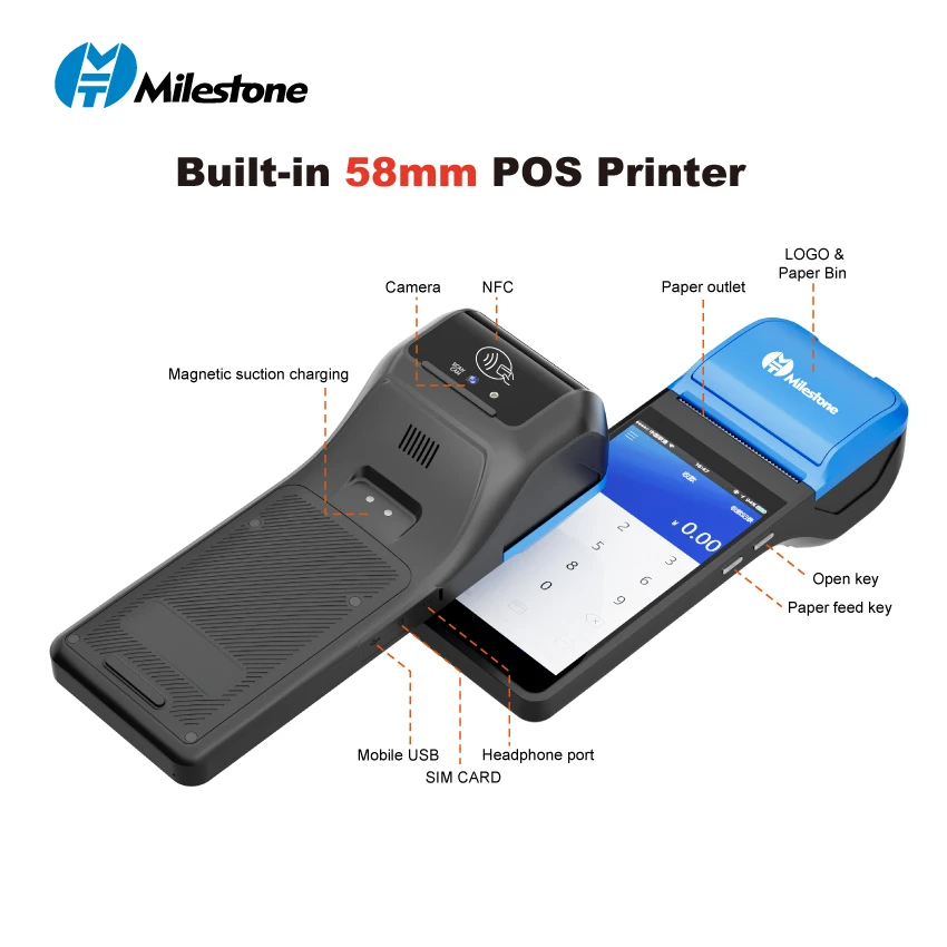 Mht-Ticketing Systems Pos Restaurant Billing Machine Mini Pos Android Handheld Mobile Pos Terminal With Printer