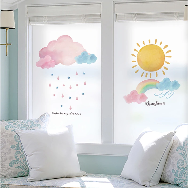 Porte E Finestre Scorrevoli In Vetro Smerigliato, Materiali In Pvc Smerigliato, Adesivo Decorativo Con Superficie Liscia, Sole, Pioggia, Luna, Pallonc