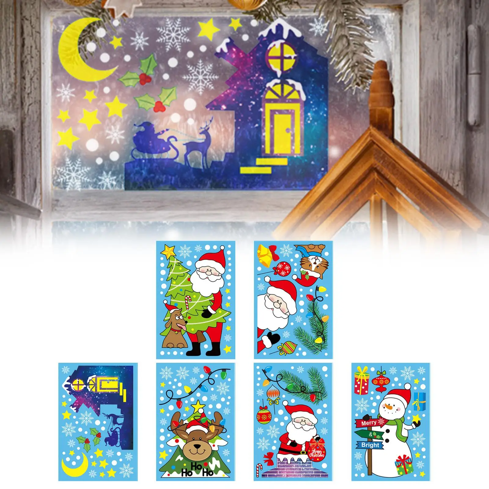 6 Pezzi Di Finestre Di Natale Si Aggrappa In Pvc Carino Riutilizzabile Per Frigorifero Windows
