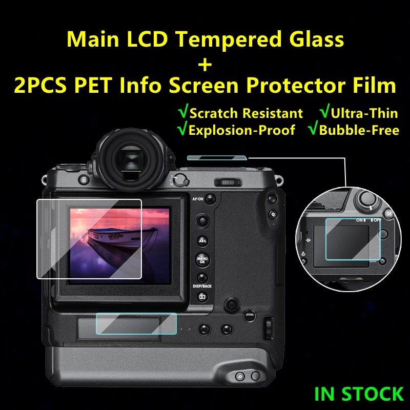 Fuji Gfx100 Vetro Temperato Autoadesivo Lcd Principale + Informazioni Pellicola Salvaschermo Protezione Completa Per Pellicola Fujifilm Gfx100