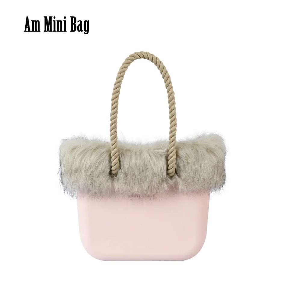 2022 New Winter Women Ambag Mini Bag Body Con Organizer Beige Faux Fox Fur Furry Trim Manici Lunghi In Corda Obag O Style Handbag