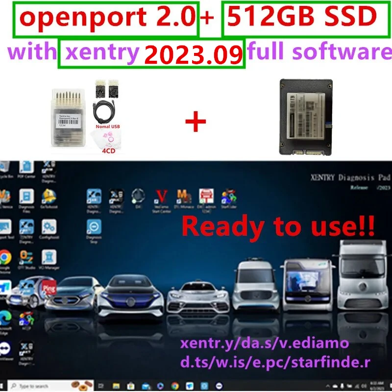 2023.09 Xentry Software Completo Con Ssd Da 512Gb + Openport 2.0 Ecu Chip Tuning Tool Per Benz Diagnosi Software Full Xentry 2023.09