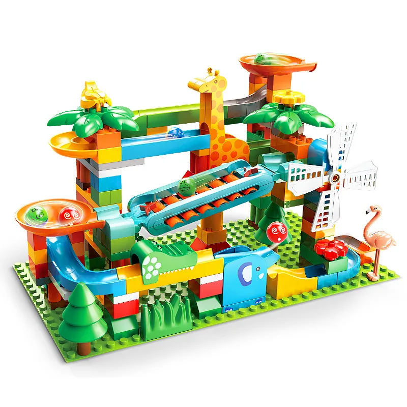 Nuovo Piano Slide Marmo Labirinto Run Rolling Ball Building Blocks Set Mulino A Vento Giocattolo Parti Compatibili