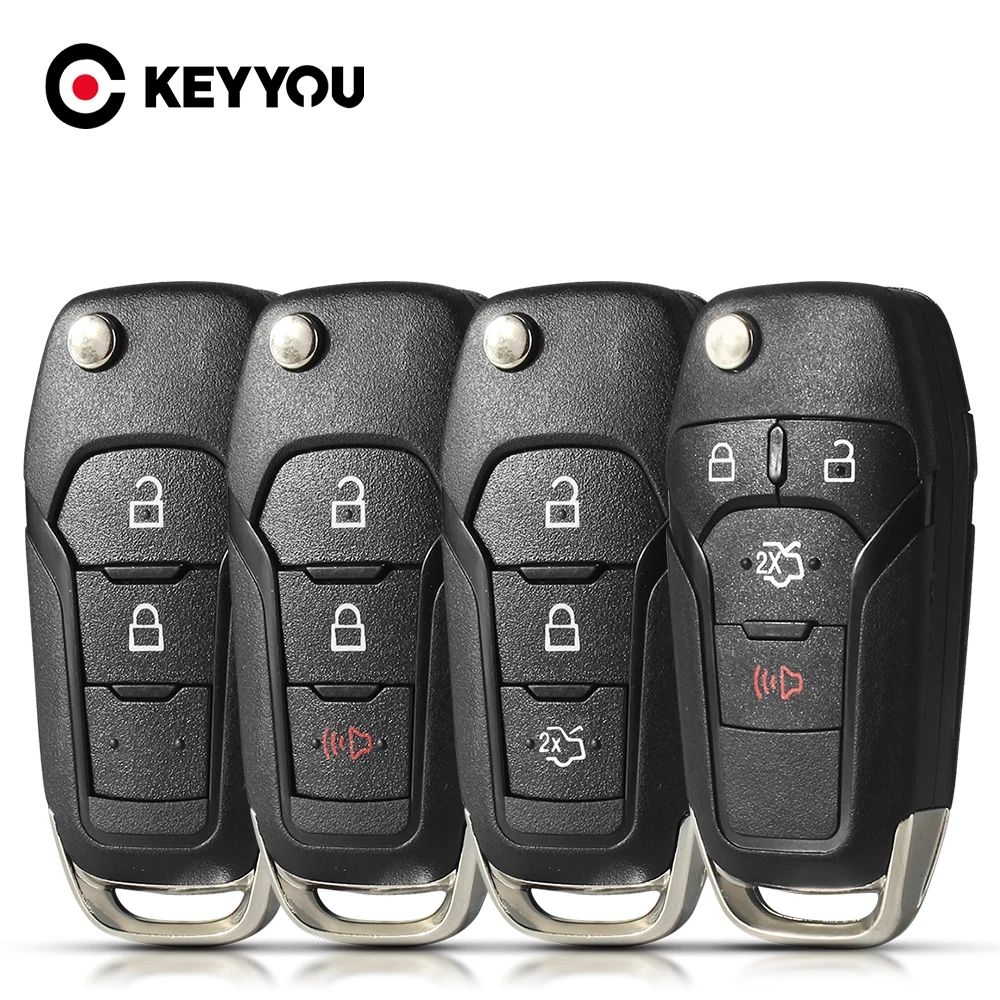 Keyyou Flip Remote Key Shell 2/3/4 Pulsanti Custodia Per Ford 2015-2019 F-150 Fusion F-250 F-350 Focus Mk Mk7 Explorer Ranger Hu101