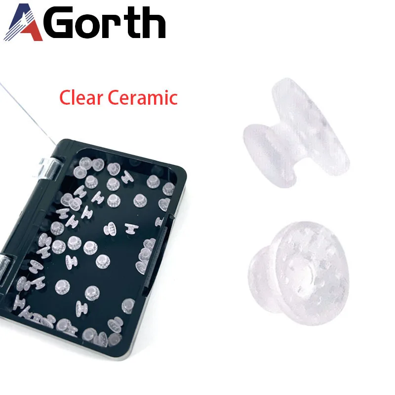 50Pcs Dental Clear Ceramic Lingual Button Ortodontico Composite Round Rect Bond Eyelet Per Invisalign Ortodoncia