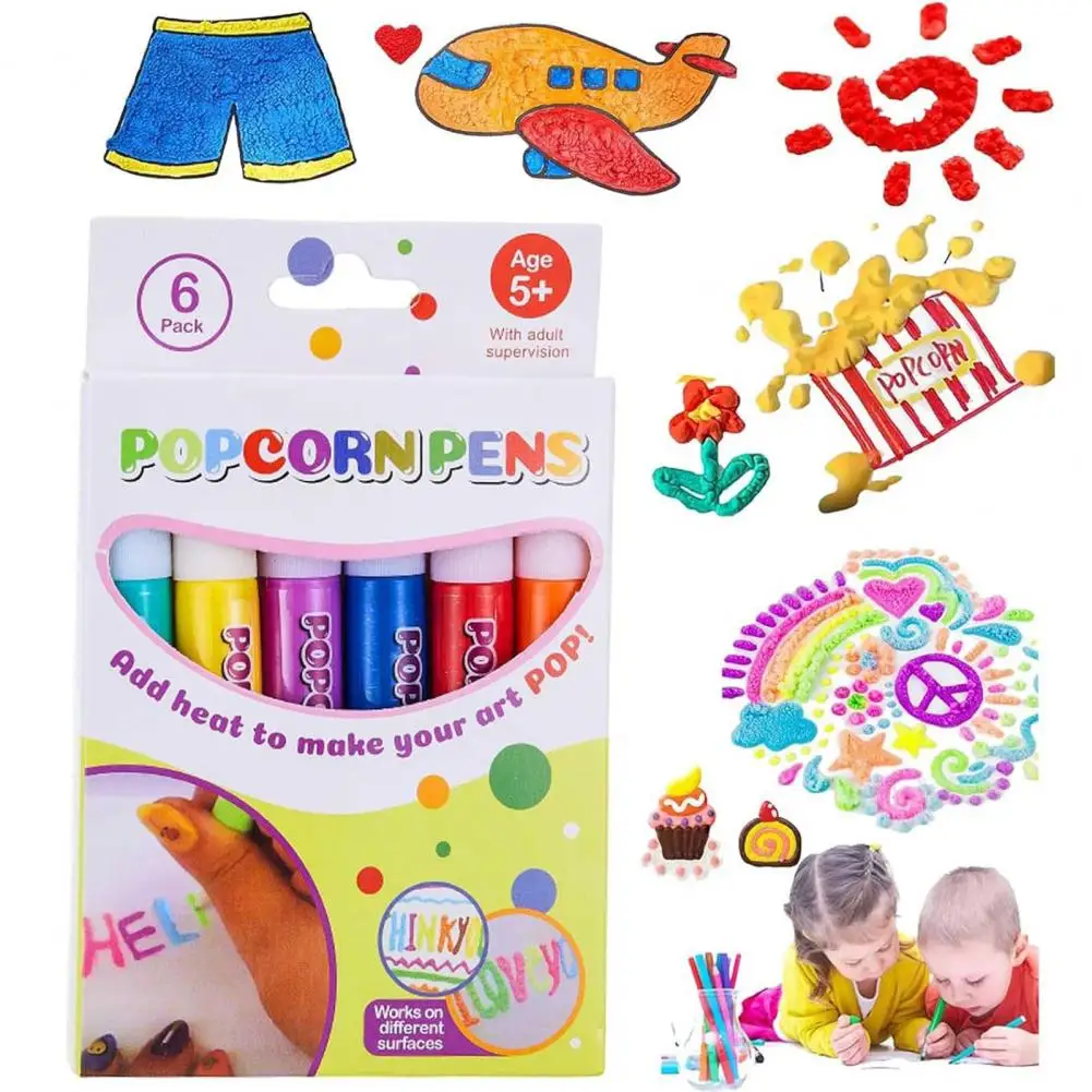 12Pcs Puffy Pen 3D Printing Art Fai Da Te Bubble Popcorn Color Paint Drawing Pen Kit Kids Art Puffy Paint Pen Gift