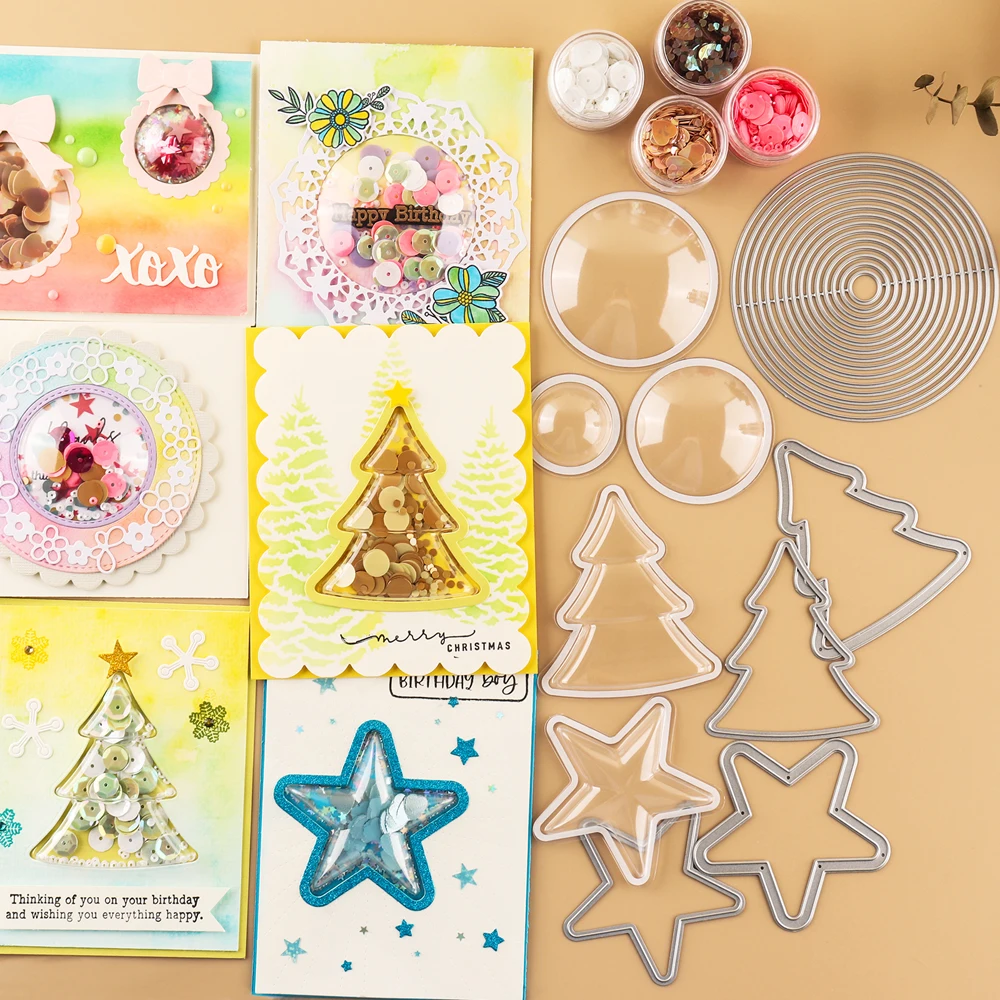 Christmas Hearts Square Oval Circles Shaker Cover 3D Dimensionale Shaker Cupole Plastica Trasparente Puffy Shaker Cover Per Shaker Card