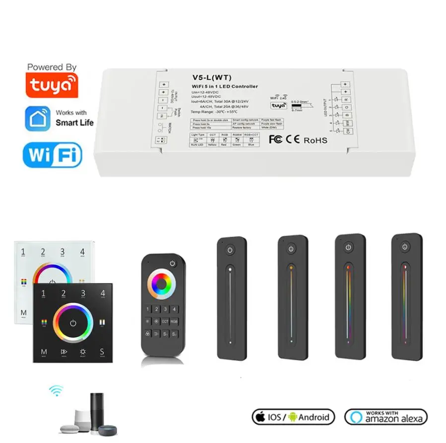 Controller Per Strisce Led Skydance 5 In1 Wifi Tu'Ya Push Dim Rgb,Rgbw,Rgbcct,Cct, App A Colori Singolo Echo Plus Controllo Vocale