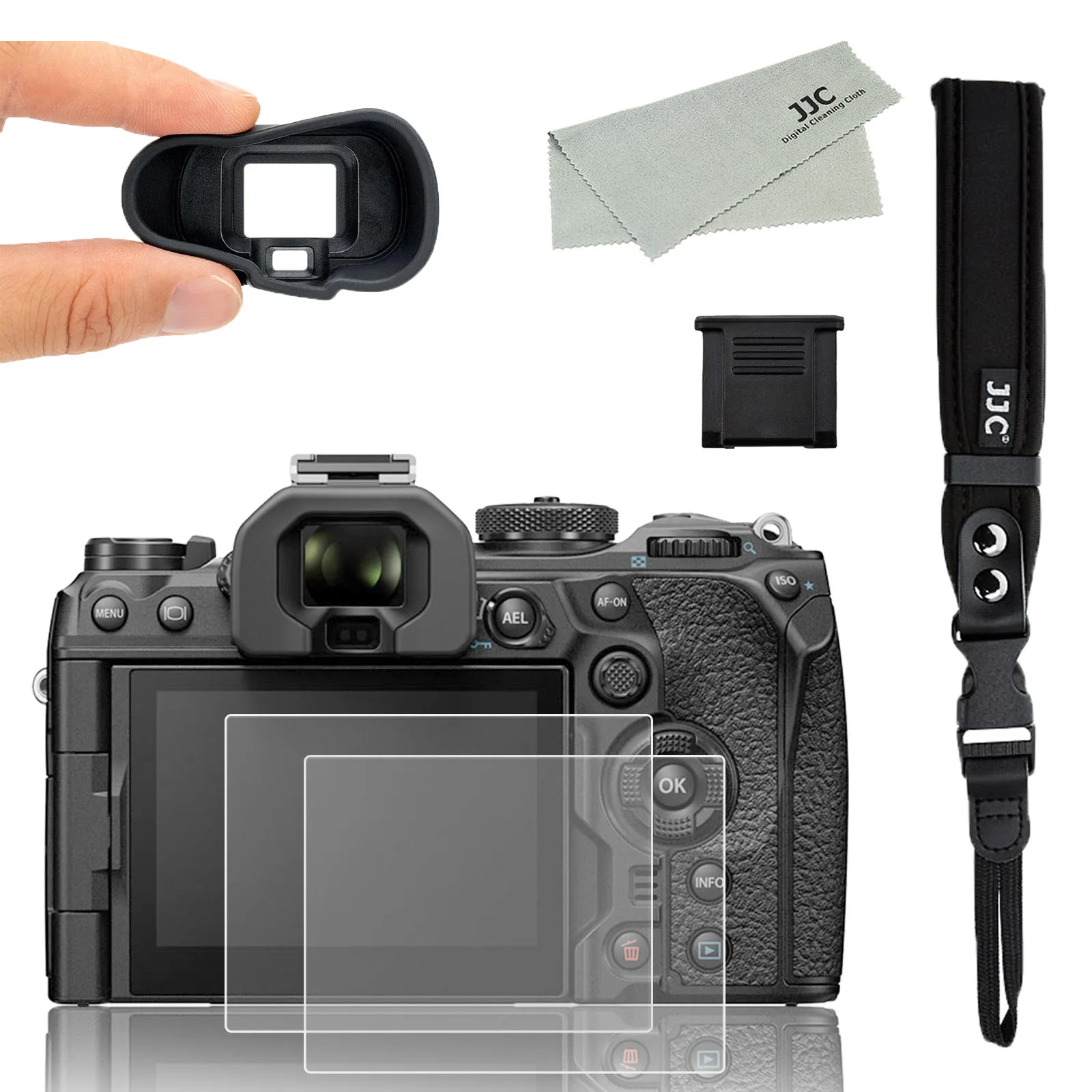 Jjc Om Sysysyem Om-1 Kit Di Accessori Per Fotocamera Proteggi Schermo, Cinturino Da Polso, Occhiello, Copriscarpe Caldo Per Olympus Om Sysysyem Om-1