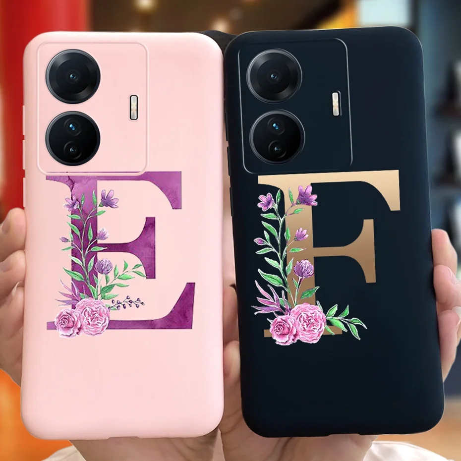 Per Vivo S15E T1 Iqoo Z6 Pro Cute Letter Case Pink Flower Soft Silicone Custodie In Tpu Nero Per Vivo T1 Pro T 1 (Snapdragon 680)