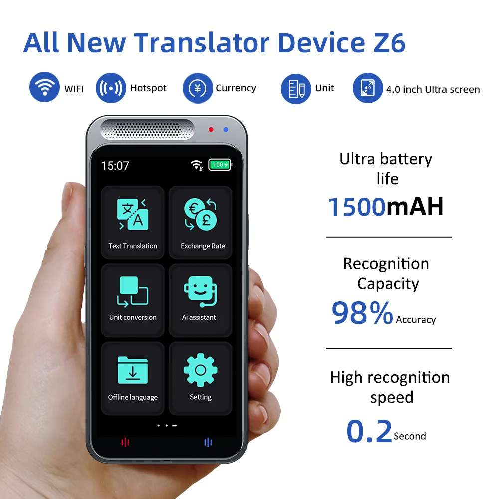 2023 Nuovo Traduttore Audio Portatile Z6 138 Language Smart Translator Offline In Tempo Reale Smart Voice Ai Voice Photo Translator