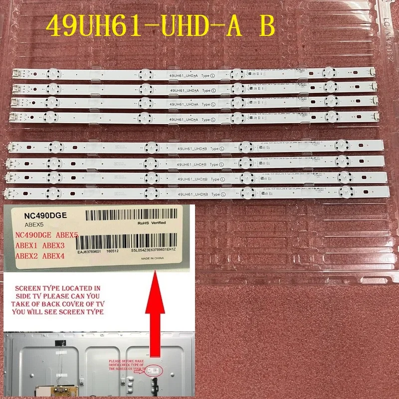 Striscia Di Retroilluminazione A Led Per Lg 49Uh610V 49Uh603V 49Uh601V 49Uh620V 49Uh6100 49Uh61_Uhd_A B Nc490Dge Abex1 Abex2 Abex3 Abex4 Abex5