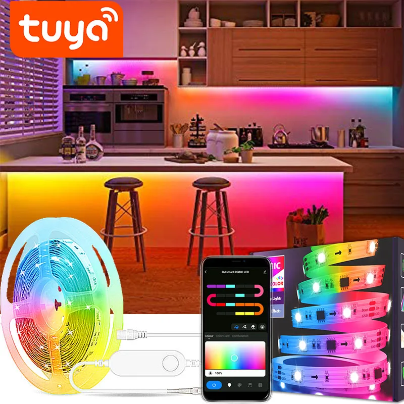 Tuya Ws2811 Luci Led Rgbic Smart Life 60Leds/M 12V Wifi 5050 Rgb Led Strip Lights Indirizzabile Dream Light Support Alexa Google