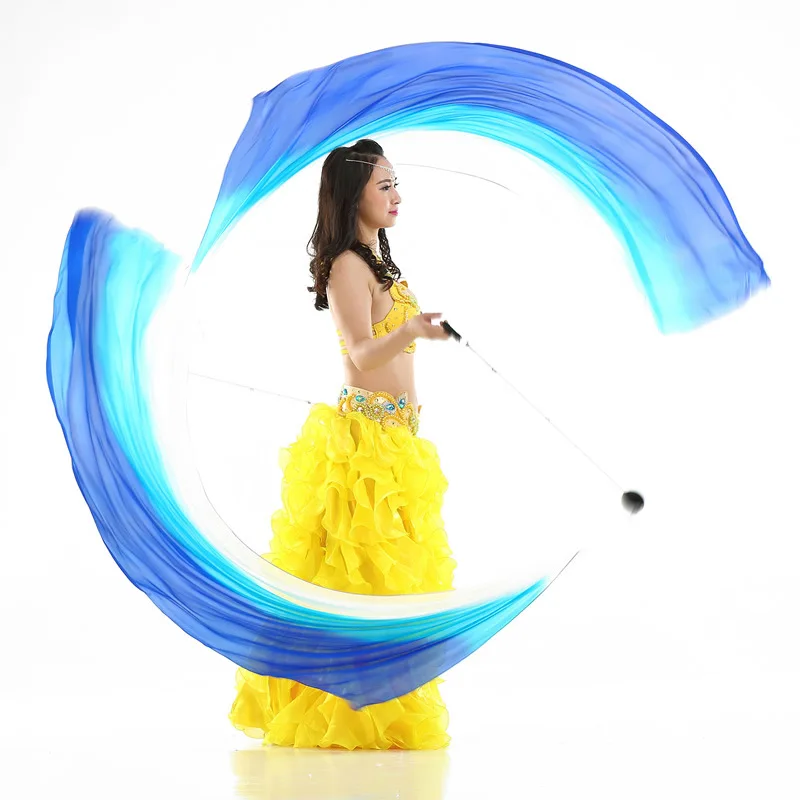 Nuovo Velo Di Seta + Poi Chain Ball Donna Danza Del Ventre Velo Di Seta Poi Streamer Stage Prpos Stage Performance Accessori E Abbigliamento