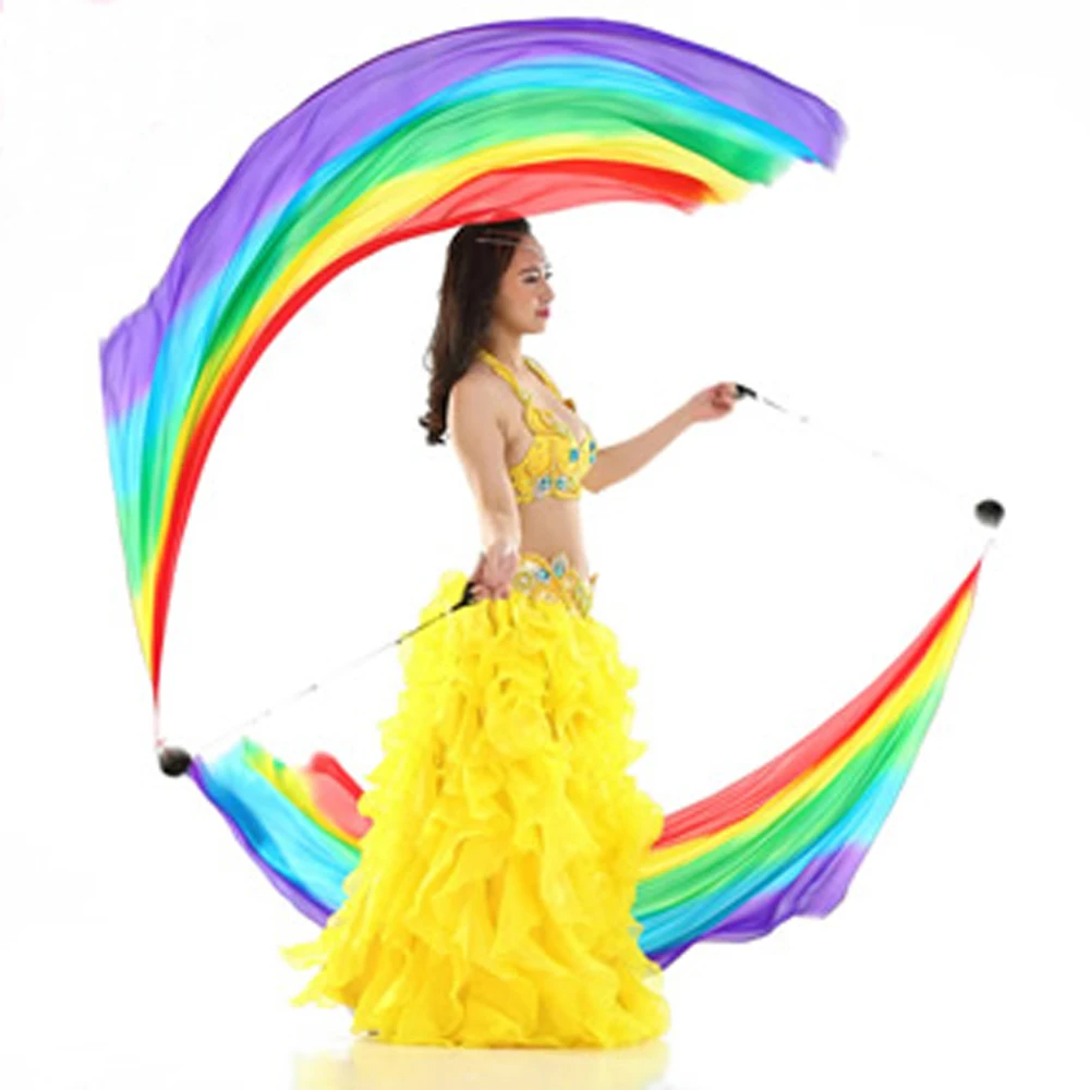 Nuova Danza Del Ventre Velo Di Seta Poi Streamer 1 Pair = 2 Pz Velo Di Seta + 2 Pz Catena Palla Poi Libero-Trasporto S/M/L/Xl