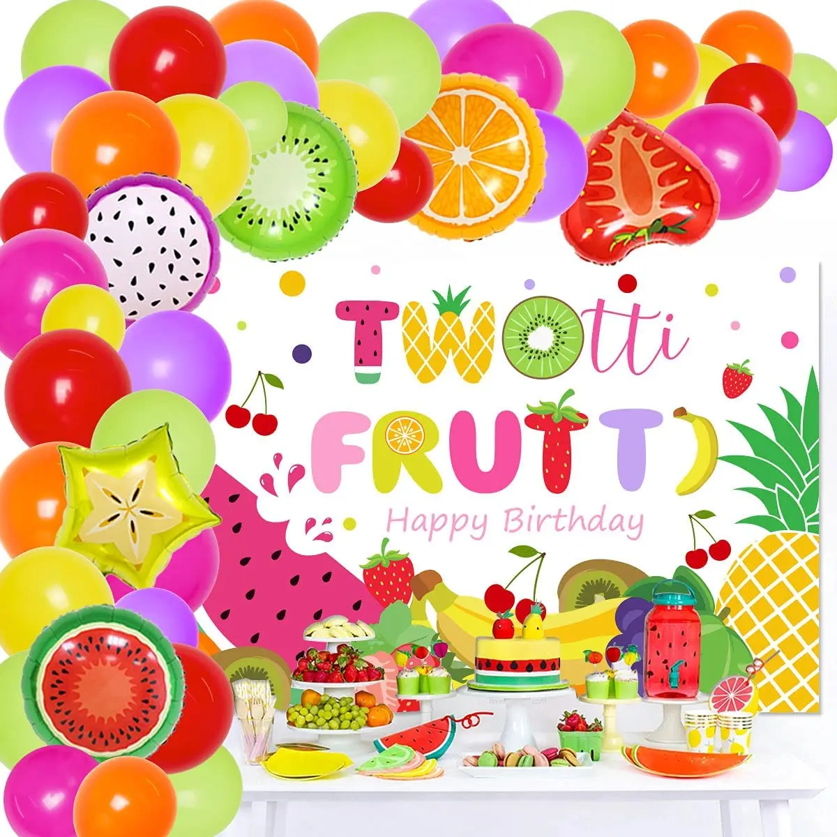 Twotti Fruity Birthday Decorations Twotti Frutti Background Balloon Garland Kit Per Ragazza Fruit Theme 2Nd Birthday Party Supplies