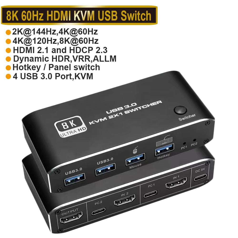 Interruttore 4K 120Hz Hdmi Usb 3.0 Kvm Hdmi 2.1 Kvm Interruttore Usb 8K 60Hz 1080 @ 240Hz Usb Kvm Switcher Hdmi Con Porta Usb 3.0 Pc