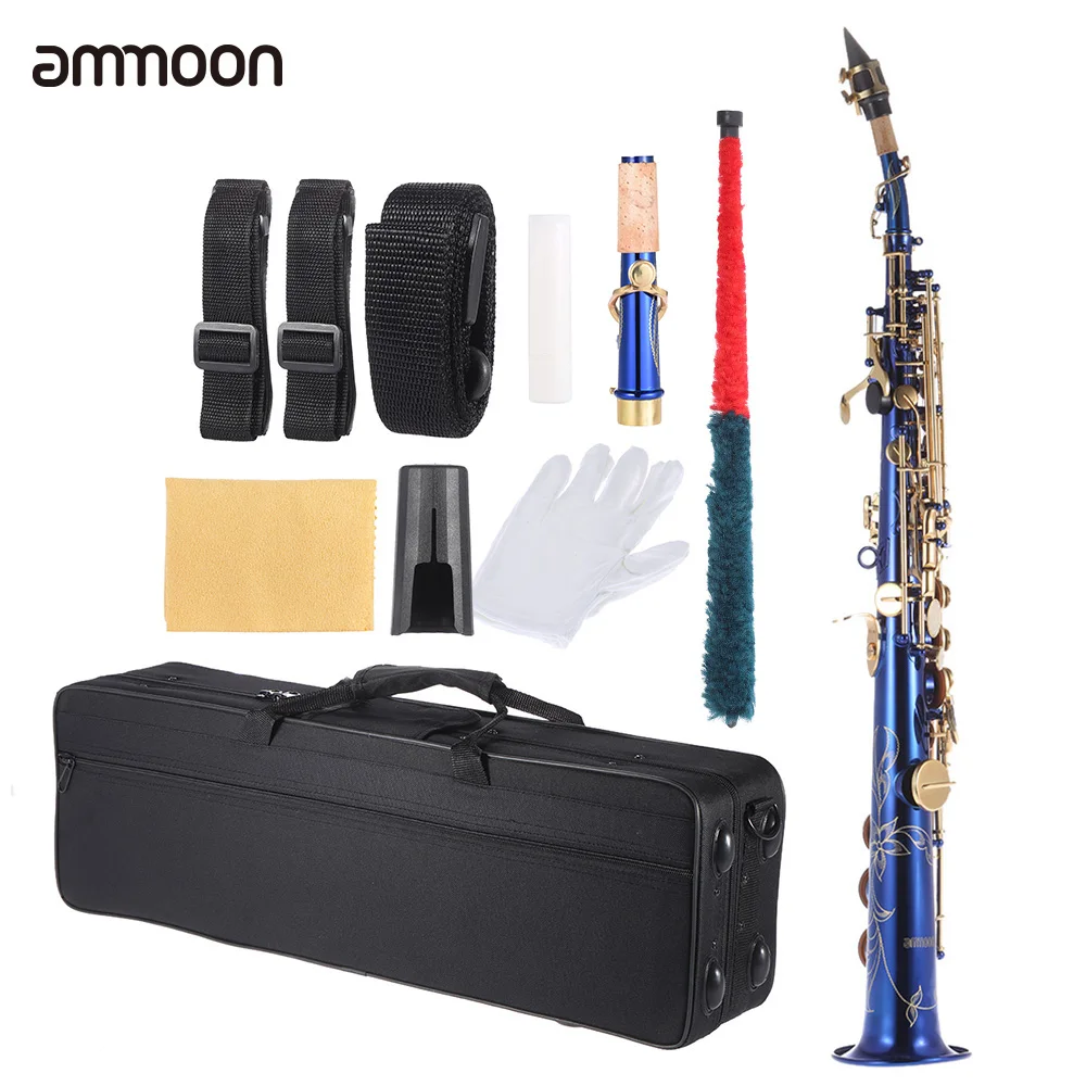 Ammoon Brass Straight Soprano Sax Sassofono Bb B Flat Woodwind Instrument Natural Shell Key Carve Pattern