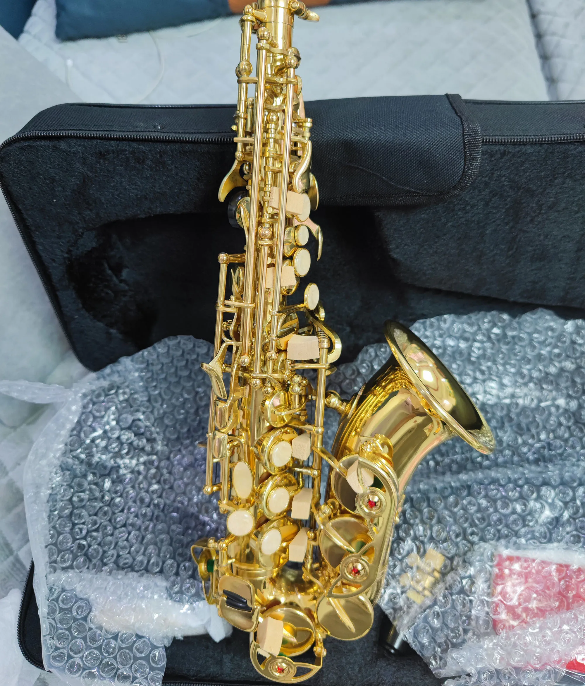 Classico Originale 803 One-To-One Struttura B-Key Professionale Curvo Sassofono Soprano Ottone Placcato Oro Sax Jazz Strumento