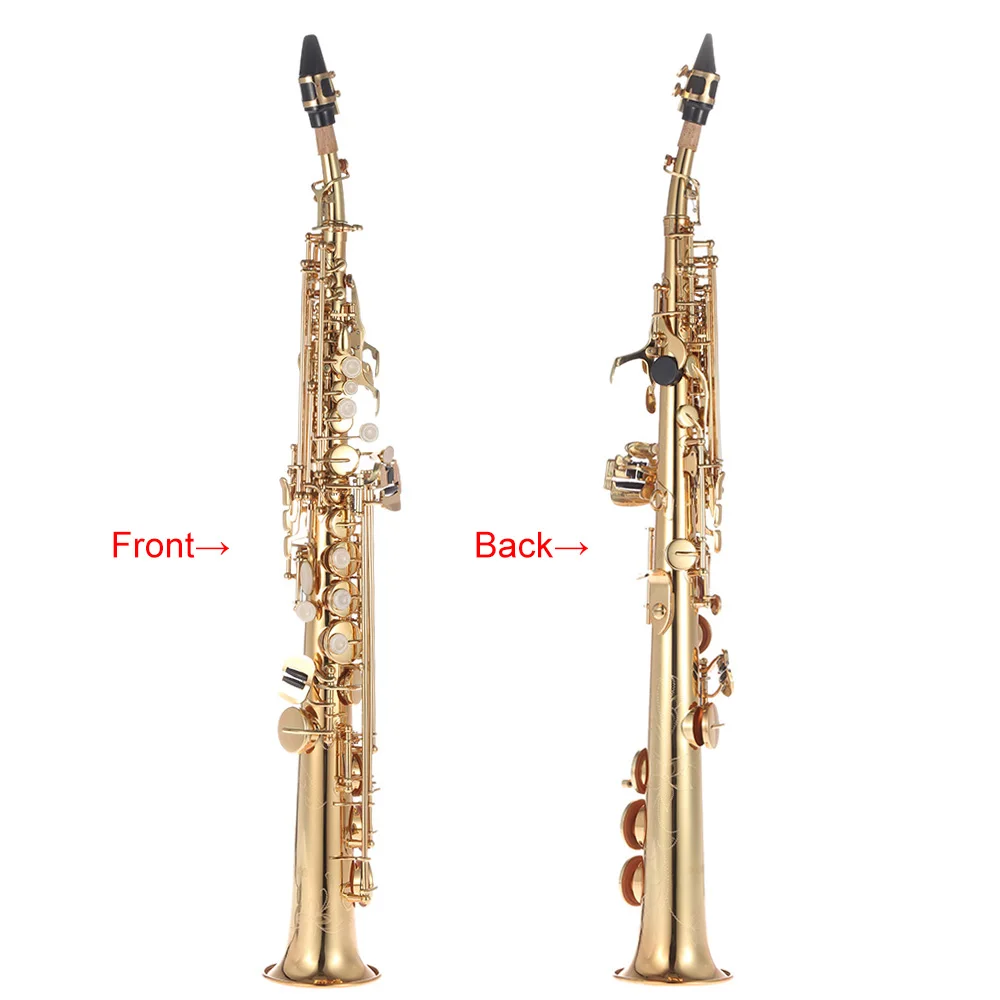 Ammoon Brass Straight Soprano Sax Sassofono Bb B Flat Woodwind Instrument Natural Shell Key Carve Pattern Con Custodia
