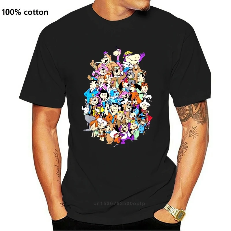 Hanna Barbera Classic Group Shot T-Shirt Charcoal Retro Cartoon Tee Top Tee Shirt