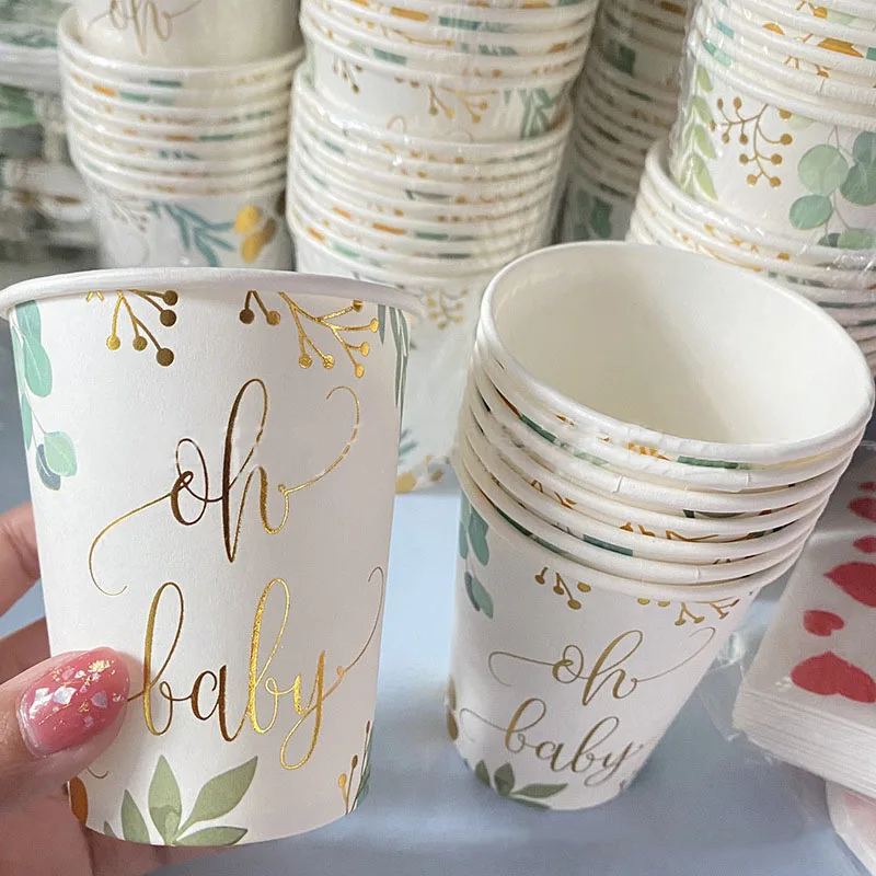 8 Ospiti Lettera D'Oro Oh Baby Stoviglie Usa E Getta Foglie Di Giungla Tovagliolo Piatto Tazza Baby Shower Ragazzo Ragazza Babyshower Oh Forniture Per