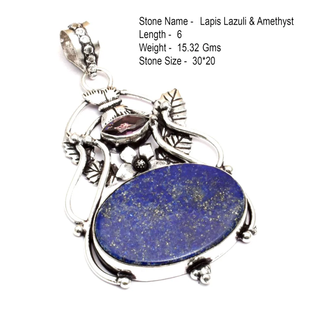 Ciondolo In Diaspro Larimar Con Agata Solare In Labradorite Genuina