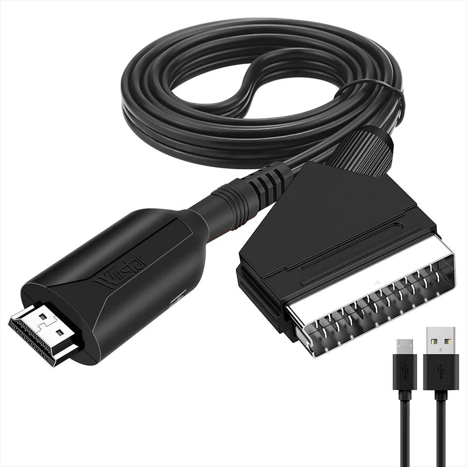 Cavo Adattatore Convertitore Audio Video Da Hdmi A Scart 1M/3.2Ft Con Cavo Usb Per Convertitore Scart Segnale Tv Dvd Hdtv Sky Box