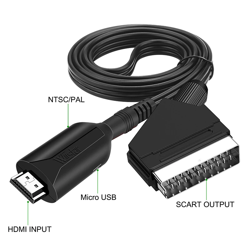 Convertitore Da Hdmi A Scart, Uscita Scart Ingresso Hdmi 1080P Adatta Per Vhs/Tv Box/Dvd/Pc/Ps4/Tv/Monitor 1M