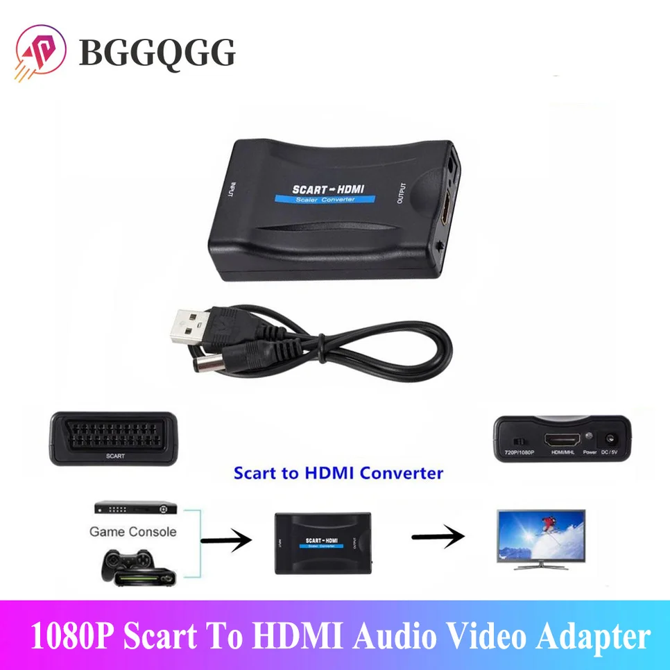 Adattatore Video Da 1080P Scart A Hdmi-Compatibile Per Hdtv Sky Box Stb Smartphone Dvd Scart A Hdmi-Switcher Compatibile Con Usb