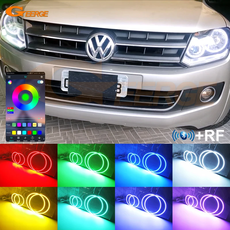 Per Volkswagen Vw Amarok 2010-2016 Bt App Telecomando Rf Multicolore Ultra Luminoso Rgb Led Angel Eyes Kit Halo Rings