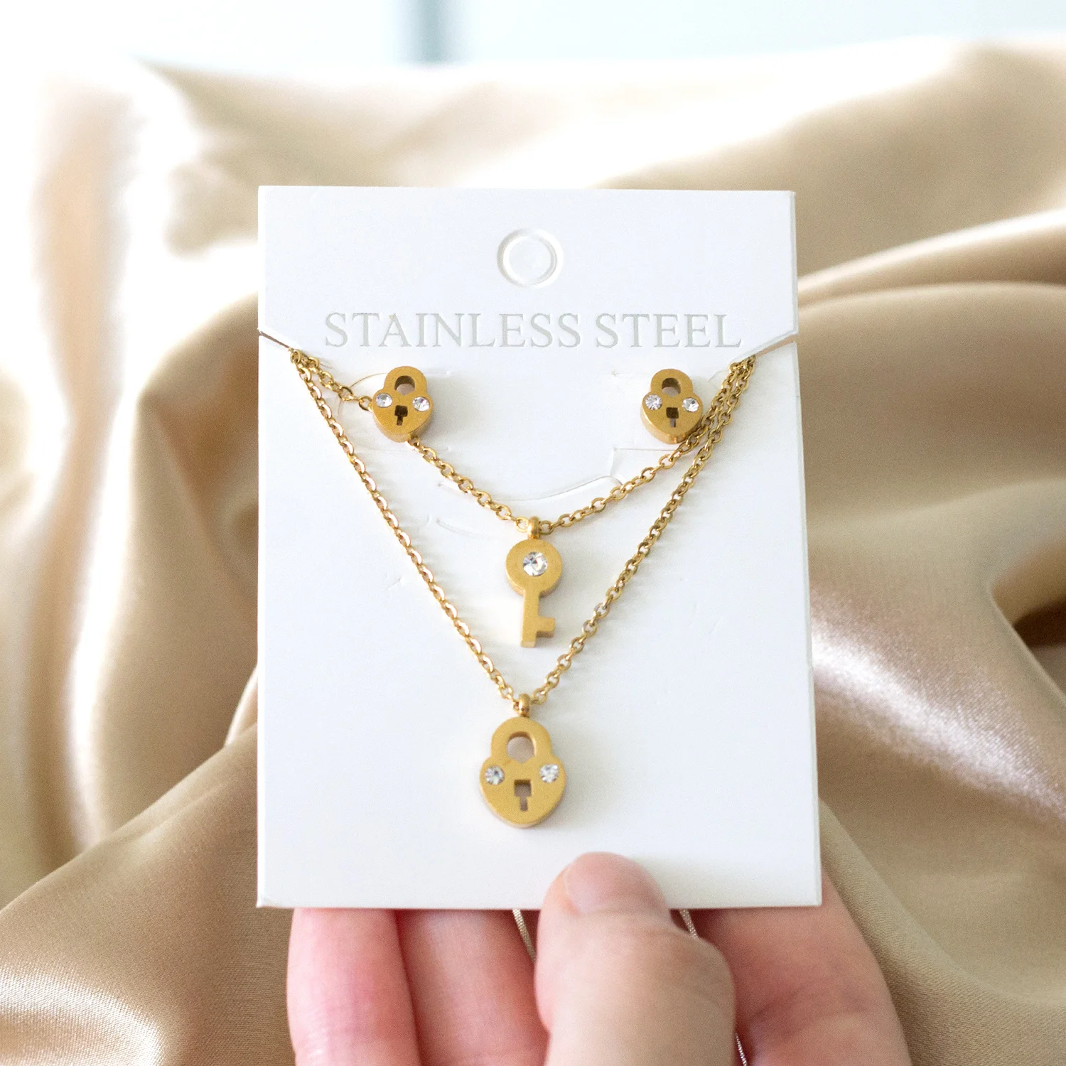 Luxukisskids Lucchetto A Cuore Con Orecchini A Chiave Collana Con Ciondolo Set Gioielli Da Sposa In Acciaio Inossidabile Regalo Per Feste Bijoux