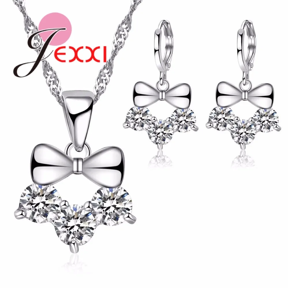 Top Di Vendita Delle Donne Bow-Nodo Dei Monili Dell'Argento Sterlina 925 Del Pendente Della Collana/Orecchini Set Parure Bijoux Femme