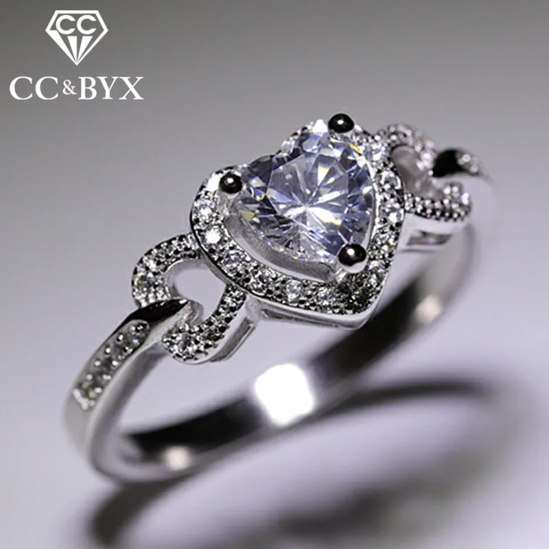 Cc Heart Rings For Women Color Argento Bridal Wedding Trendy Jewellery Fidanzamento Ringen Parure Bijoux Femme Cc743