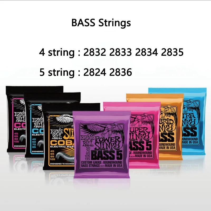 Ernie Ball Bass Strings 2833 45-105 Hybrid Slinky Round Ferita Per 4 Corde/2836 Regular Slinky 45-130 Per Basso Elettrico A 5 Corde