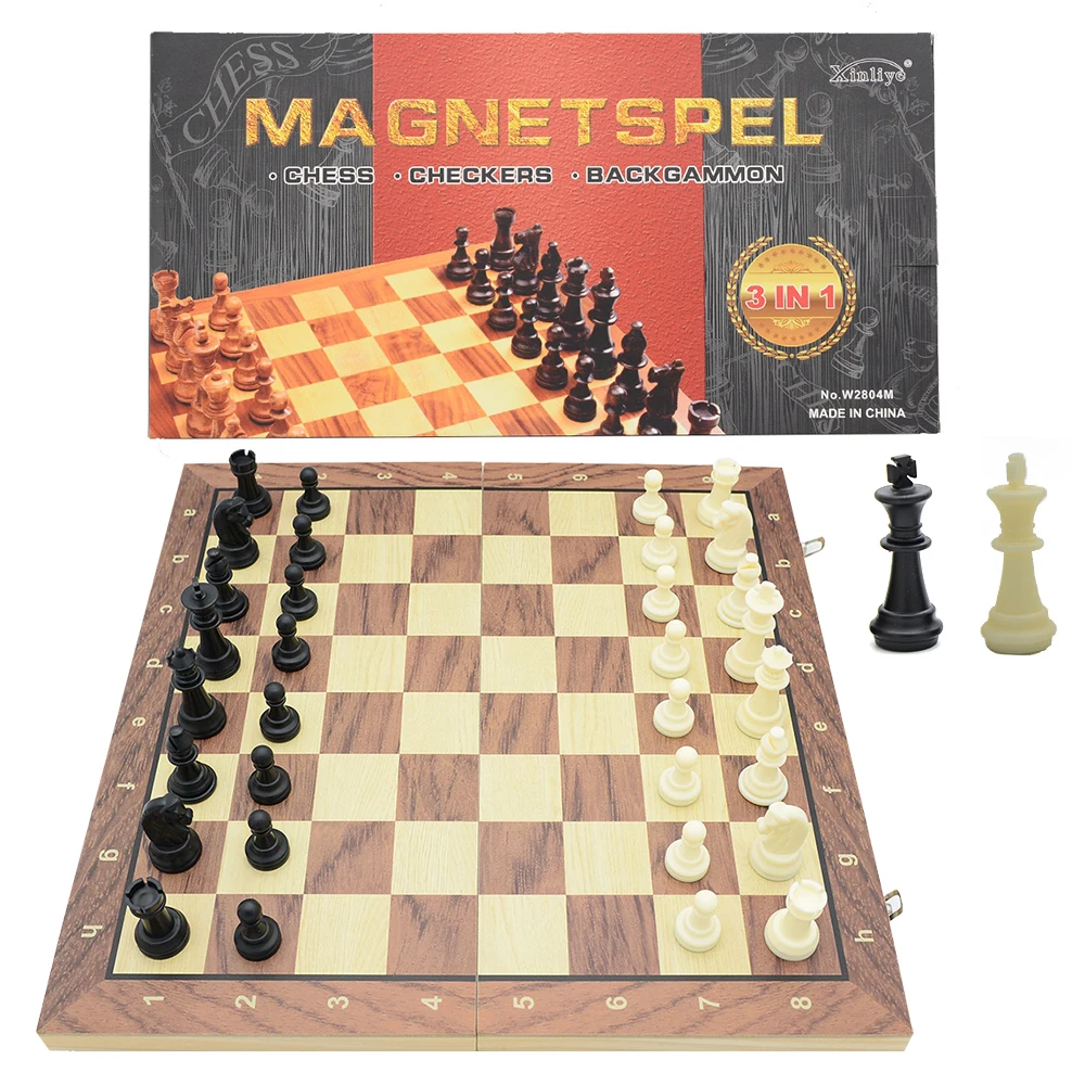 Set Di Scacchi Pieghevoli In Legno Da 15 Pollici Scacchiera Magnetica In Feltro Scacchi In Legno 3 In 1 King Chess Entertainment Per Adulti/Regalo Per