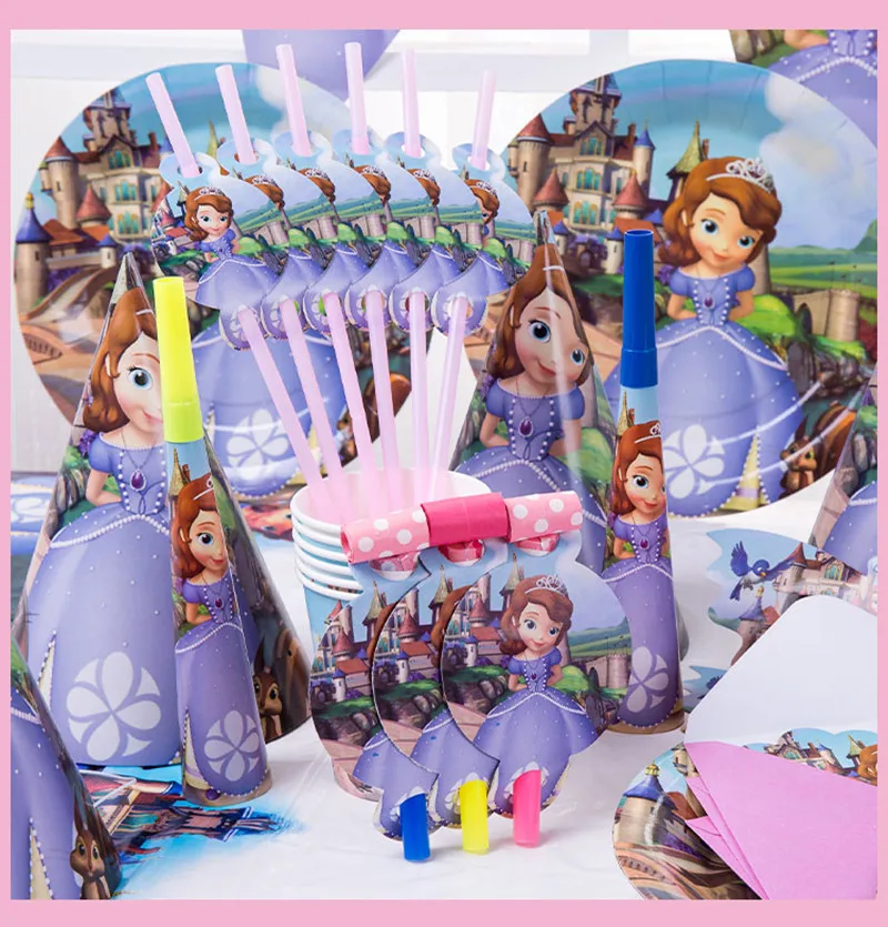 Principessa Sofia Ragazza Compleanno Stoviglie Usa E Getta Decorazione Tazze Piatti Tovaglioli Baby Shower Palloncino Cartone Animato Forniture Decora
