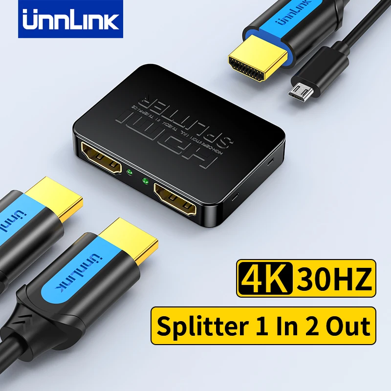 Unnlink Splitter Hdmi 4K Splitter Video 1 In 2 Out Per Pc Portatile Ps4/5 Tv Box Per Monitorare L'Adattatore Per Proiettore Tv Home Auto Tv Store