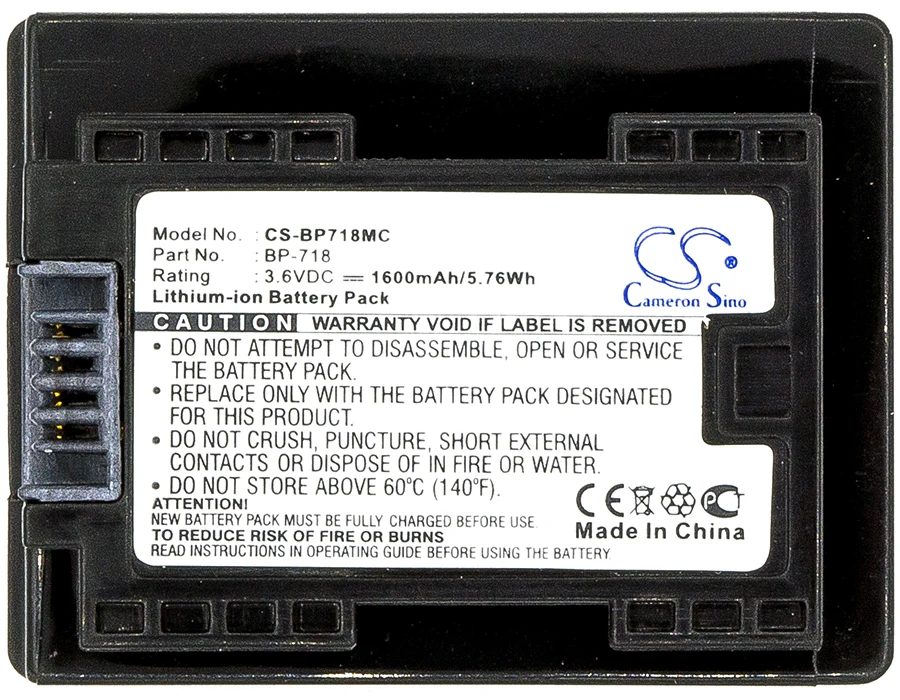 Fotocamera 1600Mah Batteria Per Canon Bp-718 Vixia Hf M52 Vixia Hf M50 Vixia Hf M500 Vixia Hf M506 Vixia Hf R32
