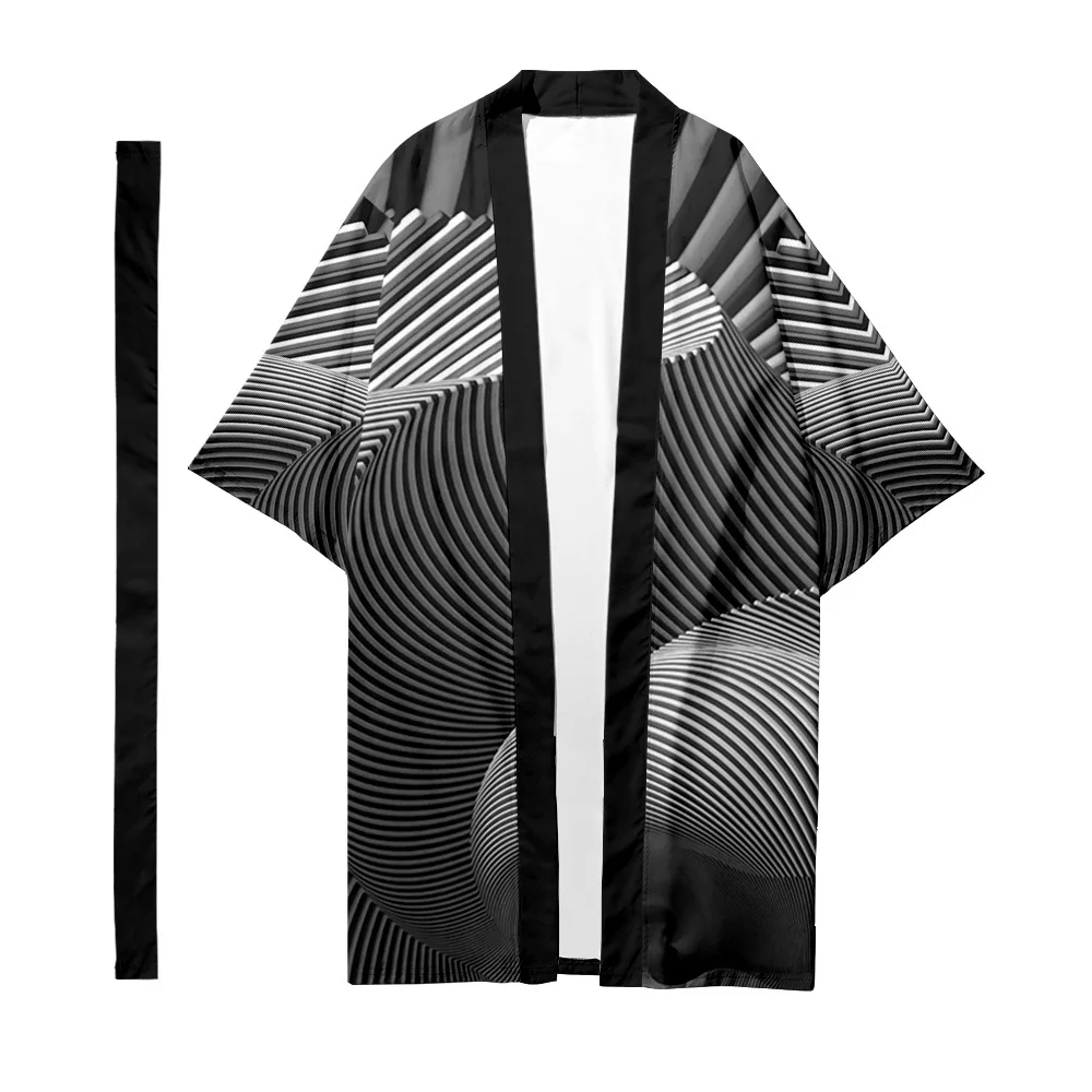 Cardigan Kimono Lungo Giapponese Da Uomo Costume Da Samurai Kimono Camicia Kimono Modello Illusione Ottica Giacca Yukata