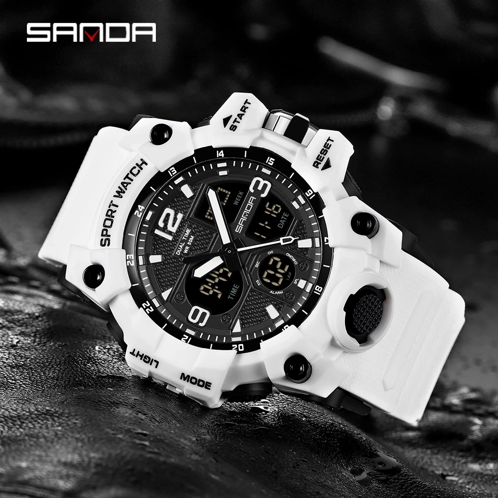 Sanda Men Military Watches G Style White Sport Watch Led Digital 50M Orologio Impermeabile S Shock Orologio Maschile Relogio Masculino