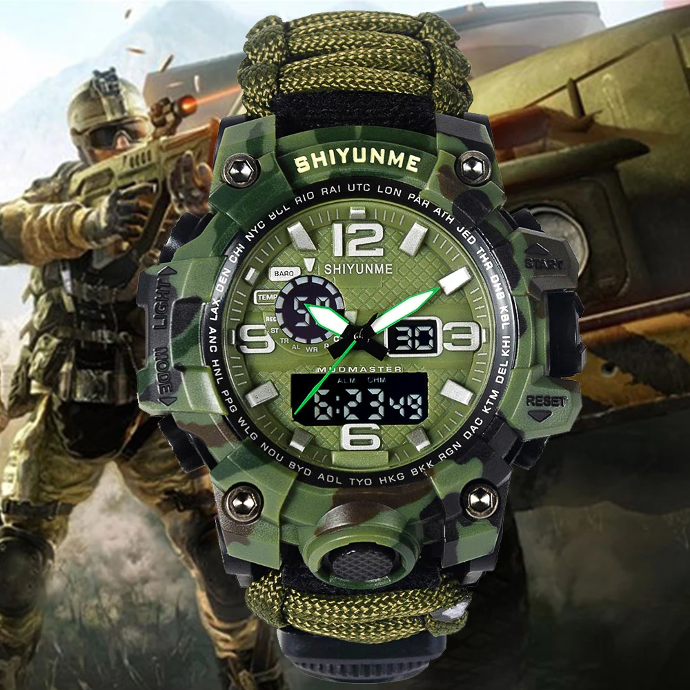 Shiyunme Men Camouflage Military Watch G Style Led Digital Watch Impermeabile Multifunzionale Outdoor Survival Sports Orologi Da Uomo