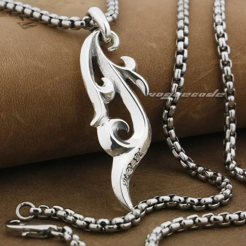 Linsion Tribale Curl Lama Del Tatuaggio Di Surf 925 Sterling Silver Mens Biker Rock Punk Del Pendente 9F019