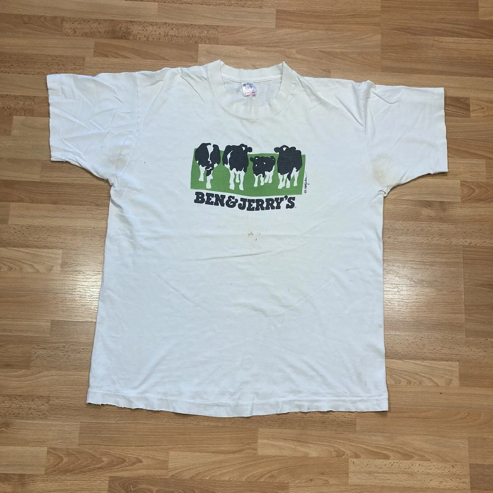 Camicia Vintage Ben E Jerrys Xl 80S Anni '90 Distressed Elegance Chunky Dunky Sb Tee Maniche Lunghe